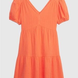 Crinkle Gauze Puff Sleeve Tiered Mini Dress